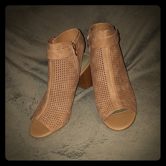 a.n.a Shoes - Tan peep toe block heel booties